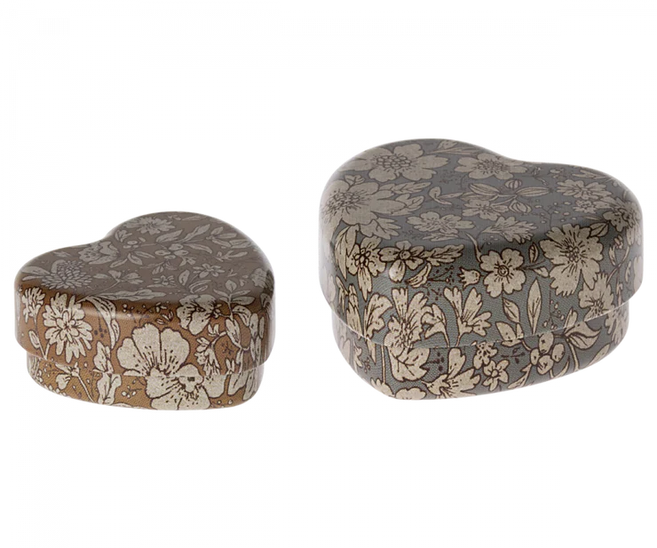 Metal Heart Box, 2 pcs set-Blue/Ocher Blossom