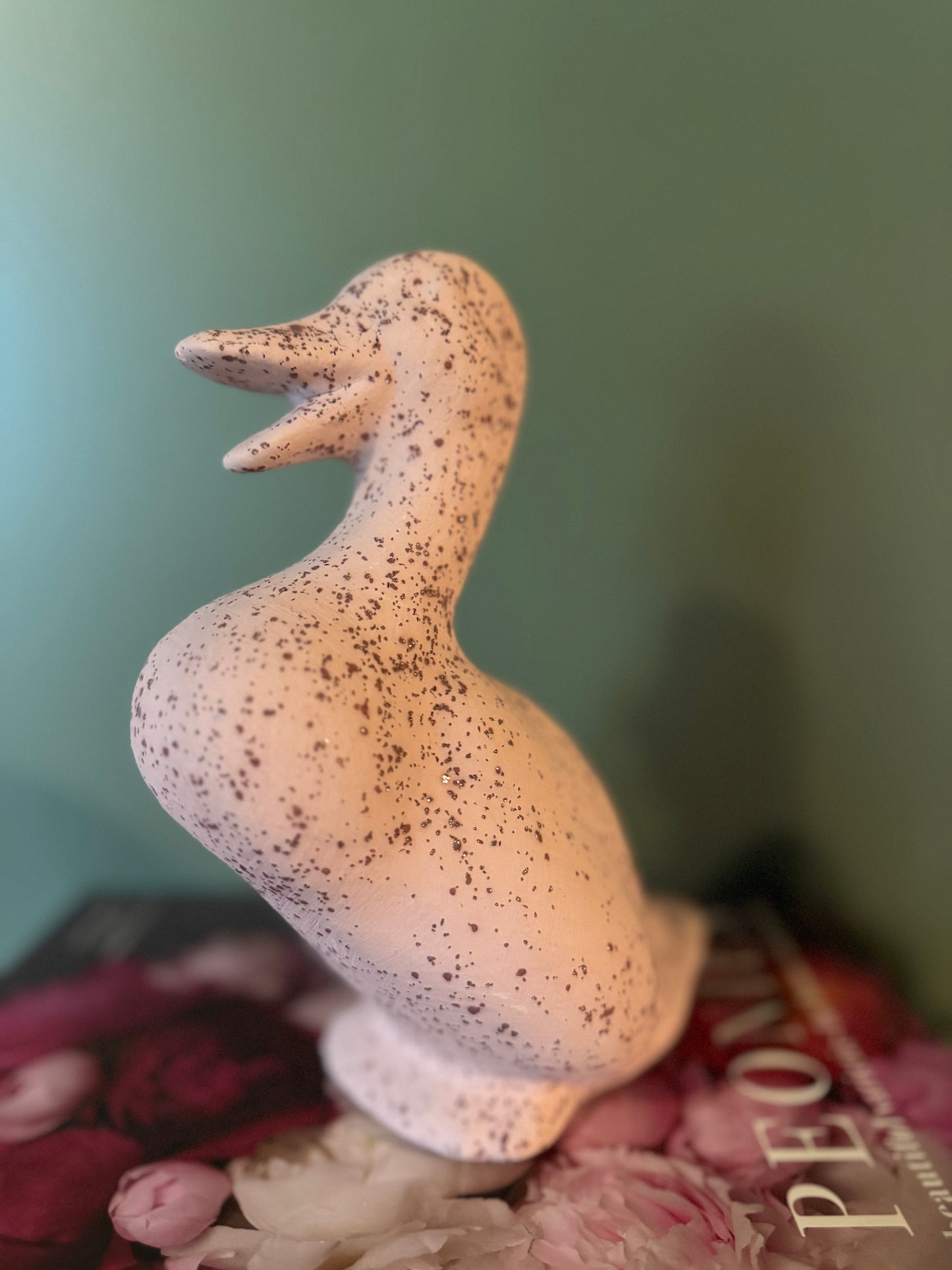 Set of 2 Pink Ceramic Geese