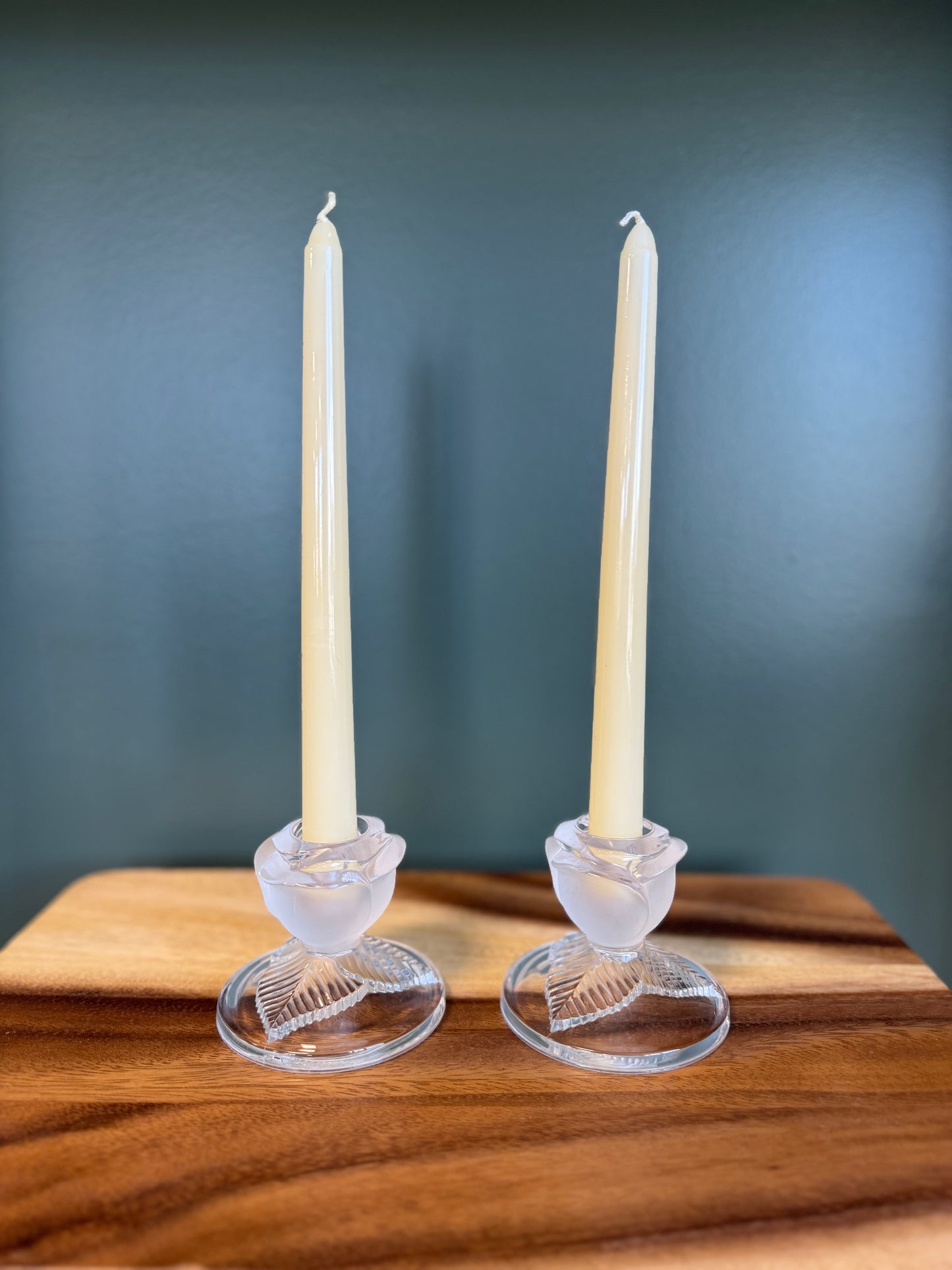 Pre-Loved Crystal Rose Candlestick Holders