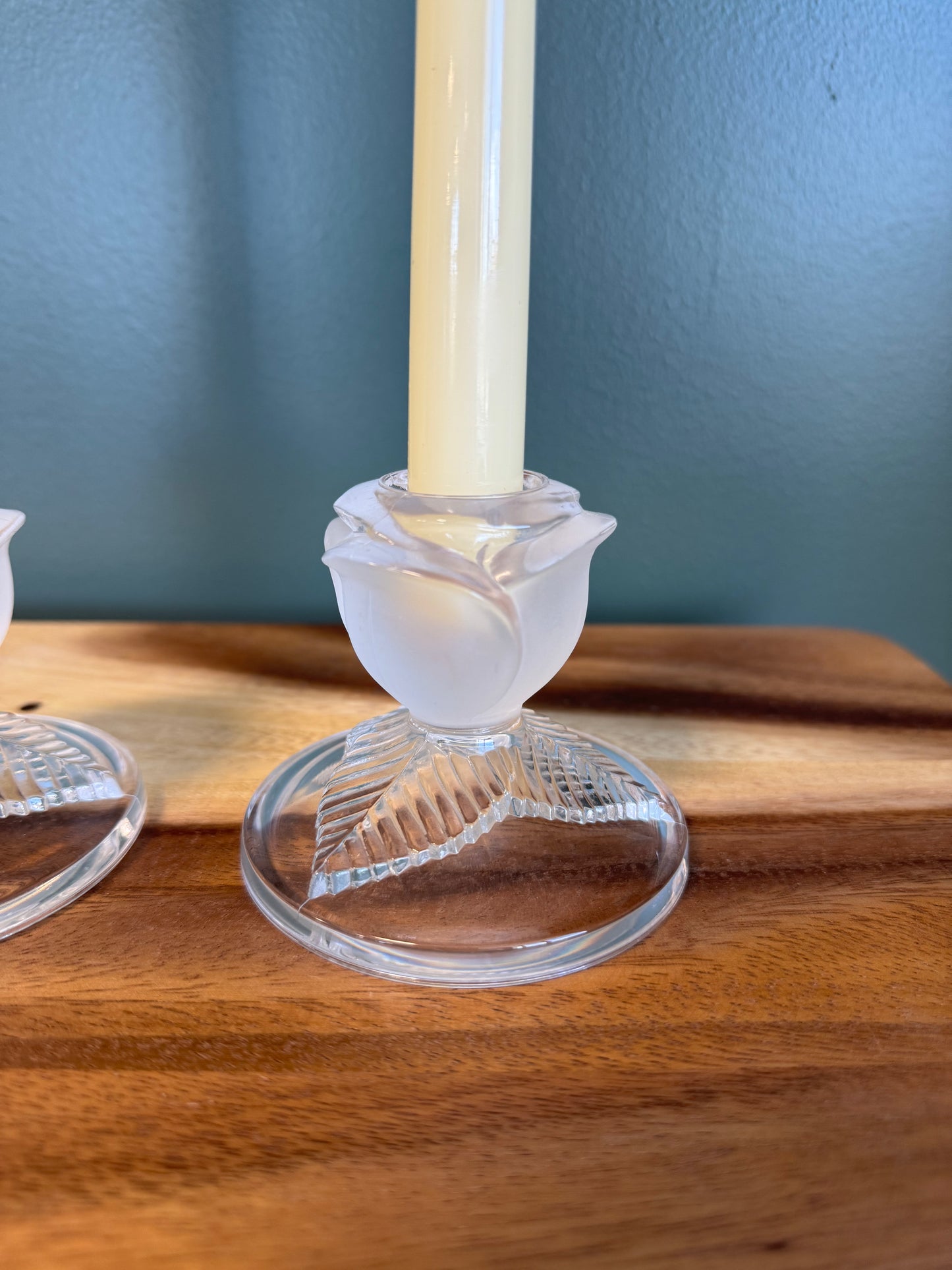 Pre-Loved Crystal Rose Candlestick Holders