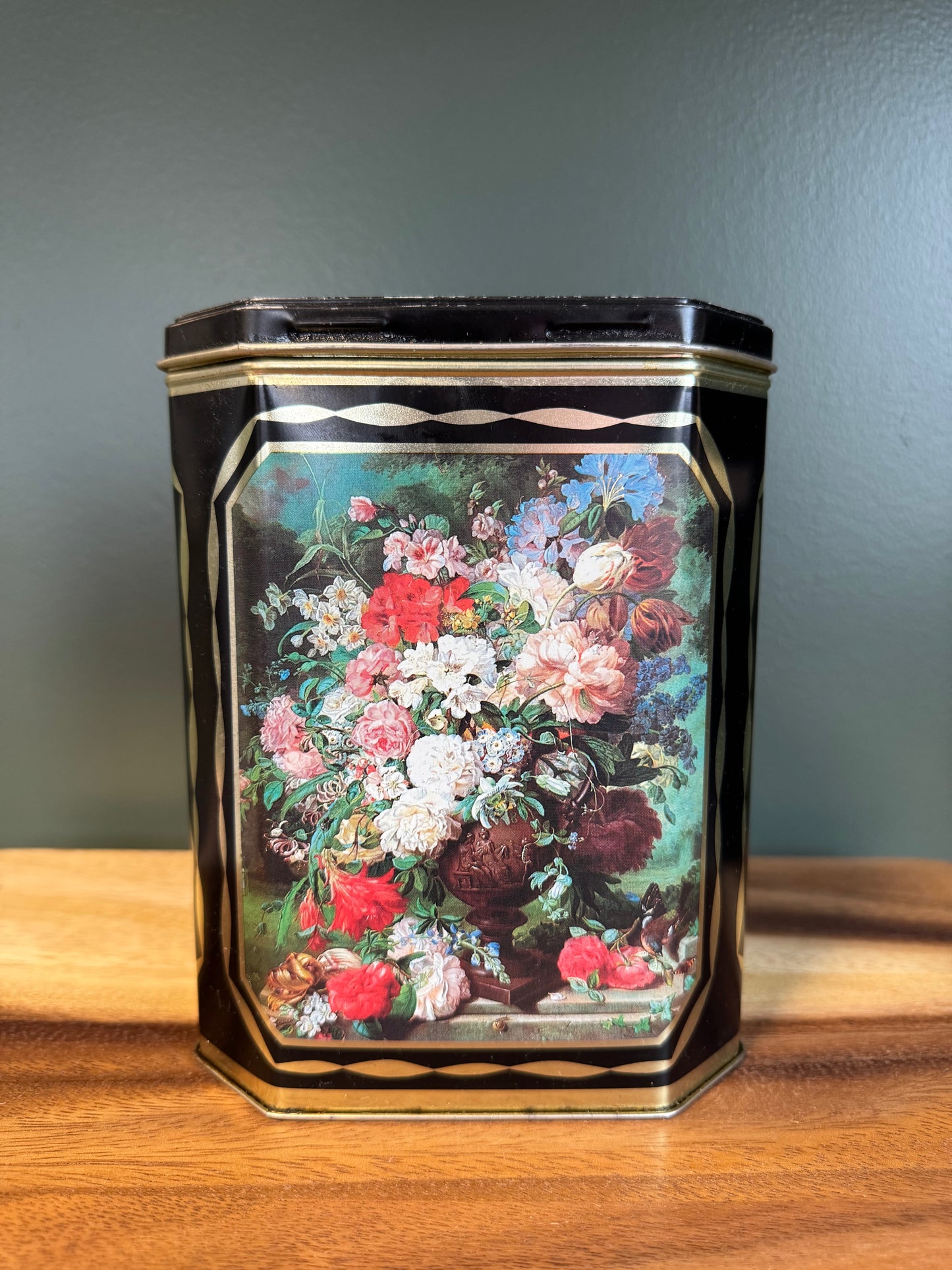 Pre-Loved Black Floral Tin