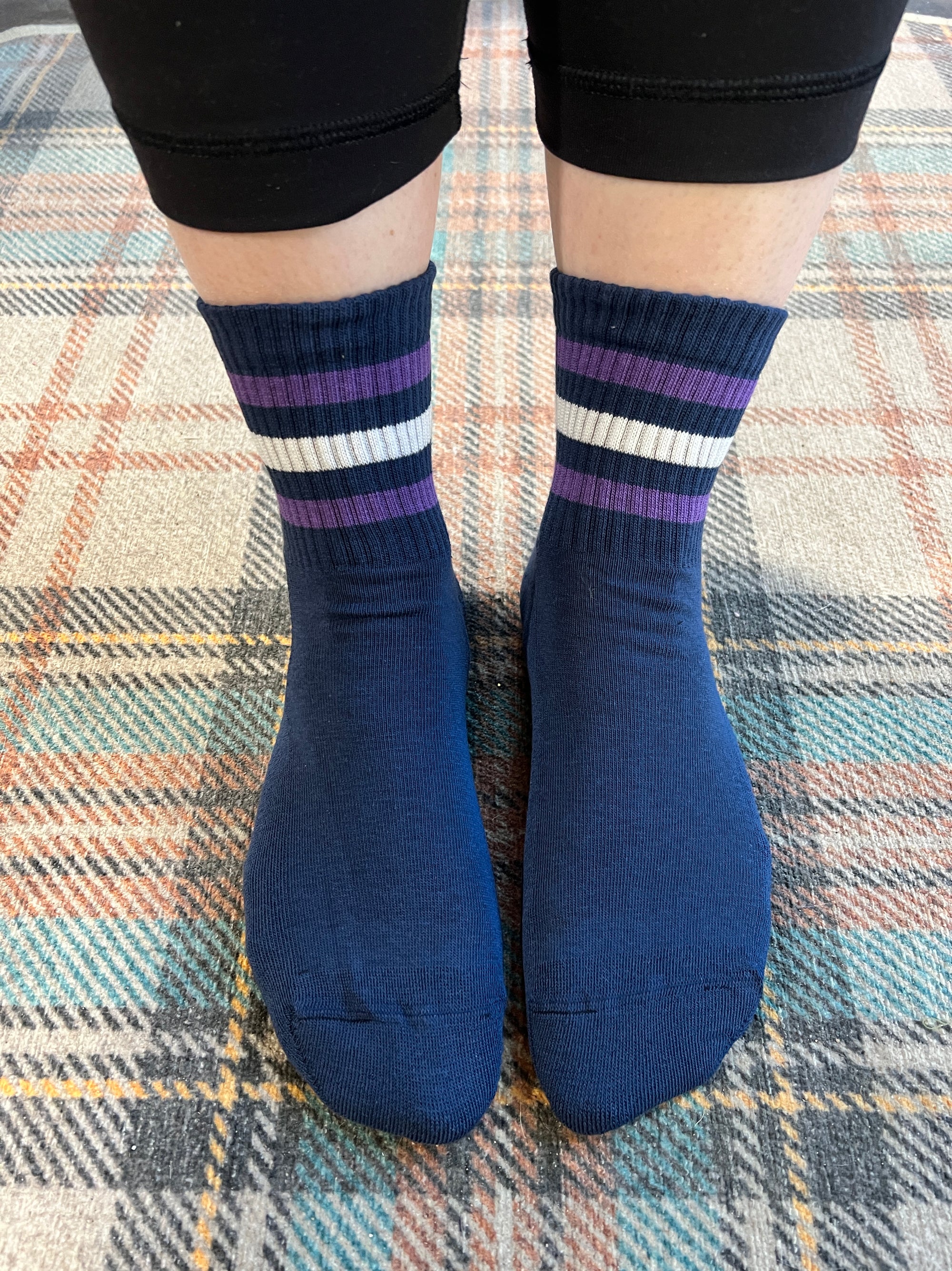 Striped Socks-Navy/Purple/White