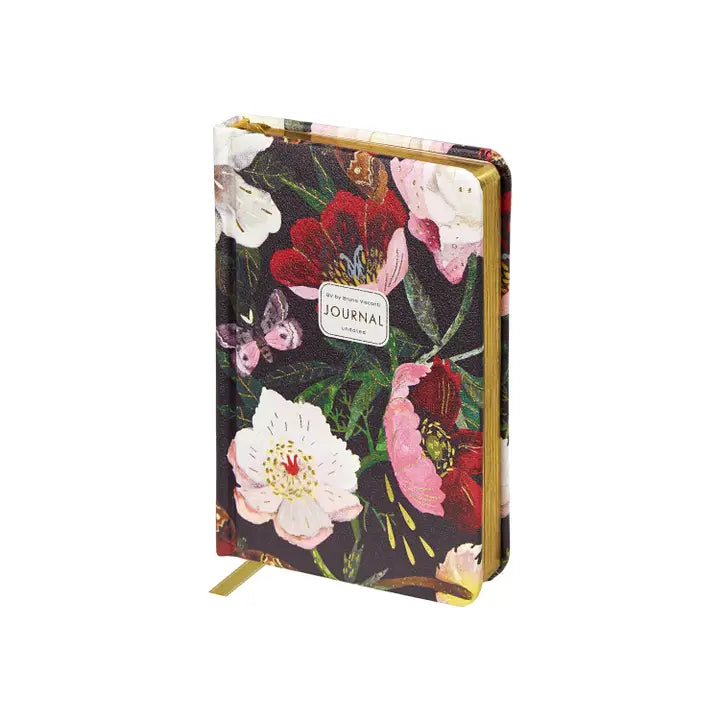 Vegan Leather Hardcover Daily Planner - Peonies On Black