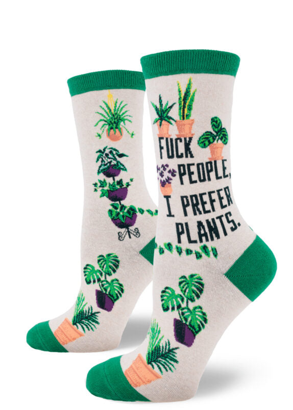 I Prefer Plants Women's Crew Socks-Heather Cream