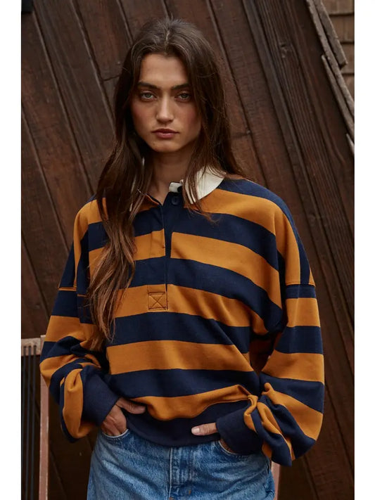 Knit Striped Half Button Up