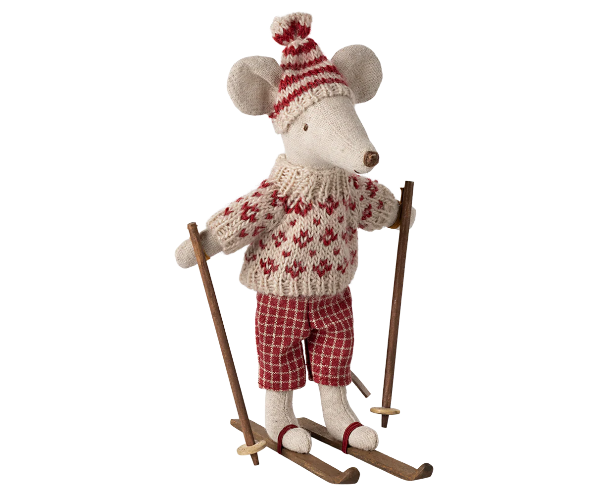 Winter Mouse with Ski Set - Mum Red