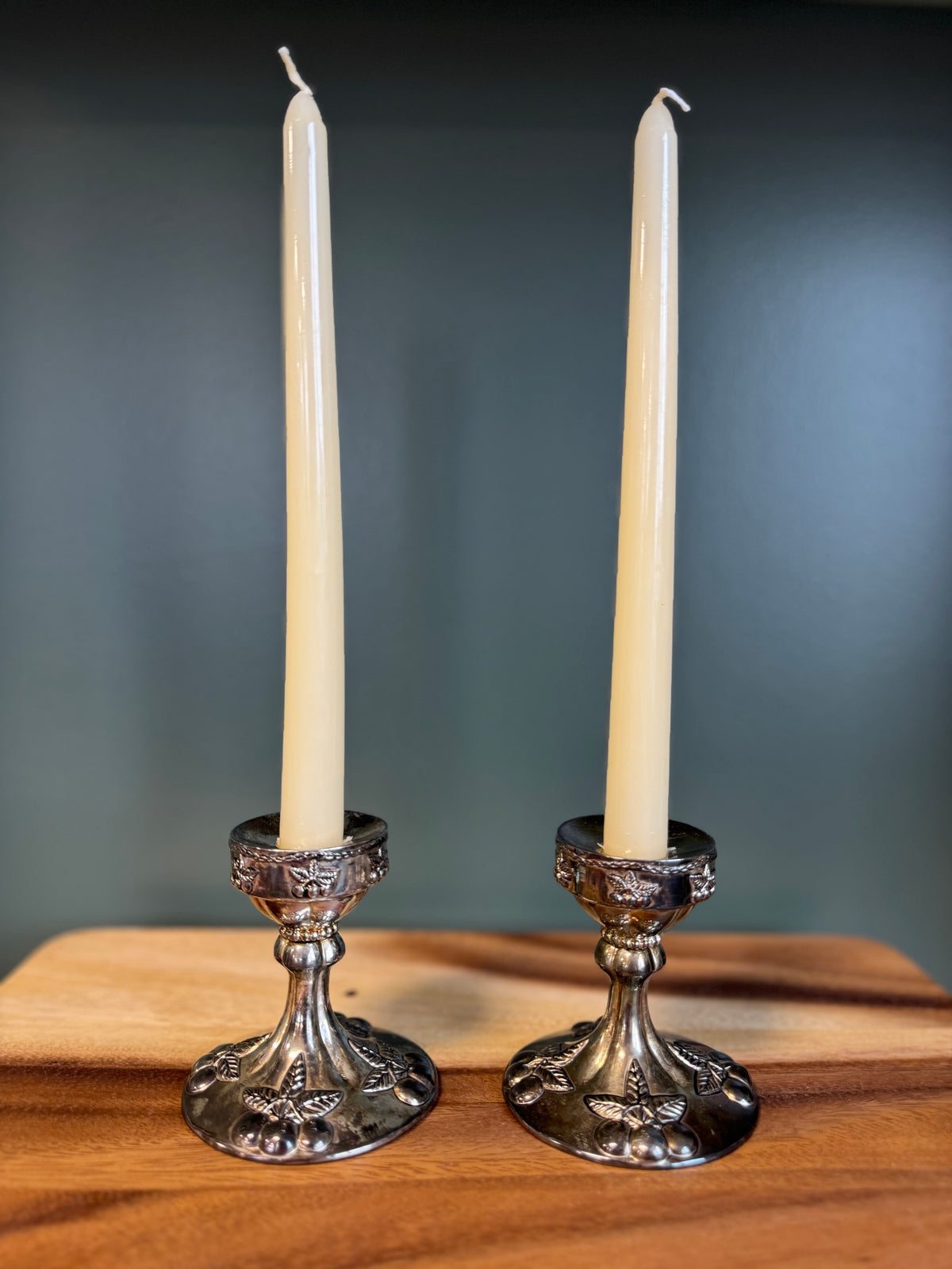 Silver Cherry Candlestick Holders