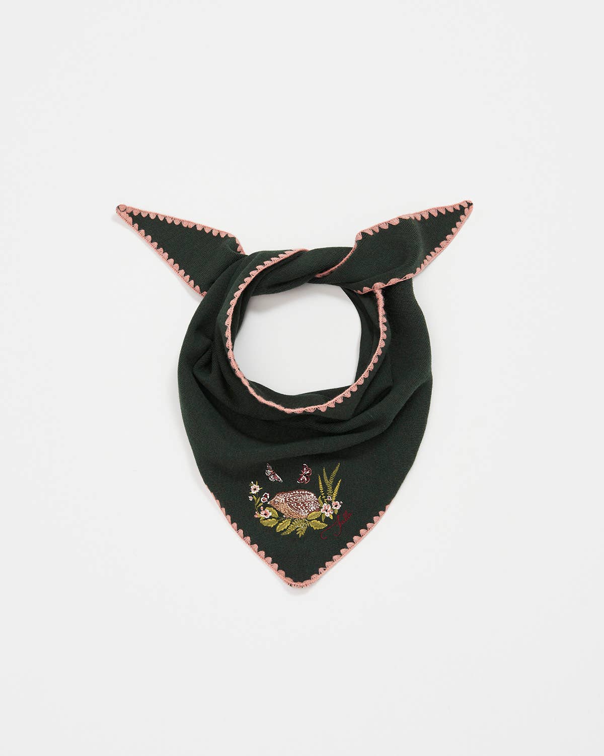 Dark Green Knit Triangle Scarf