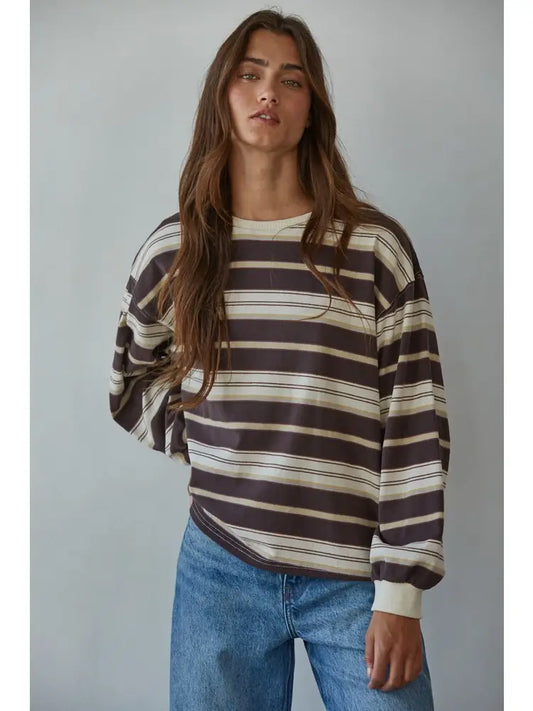 Oversized Cotton Striped Crew