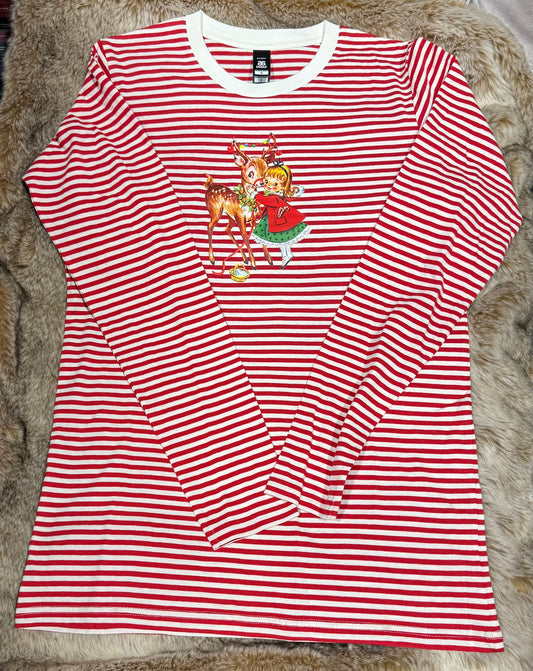 Girl and Deer Stripe Long Sleeve