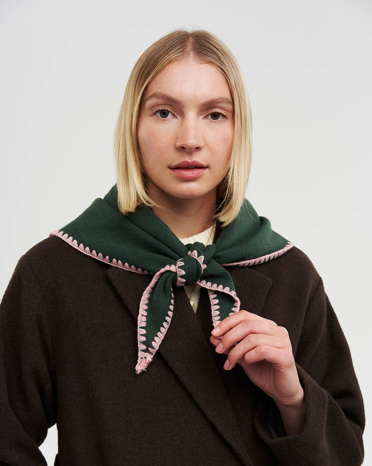 Dark Green Knit Triangle Scarf