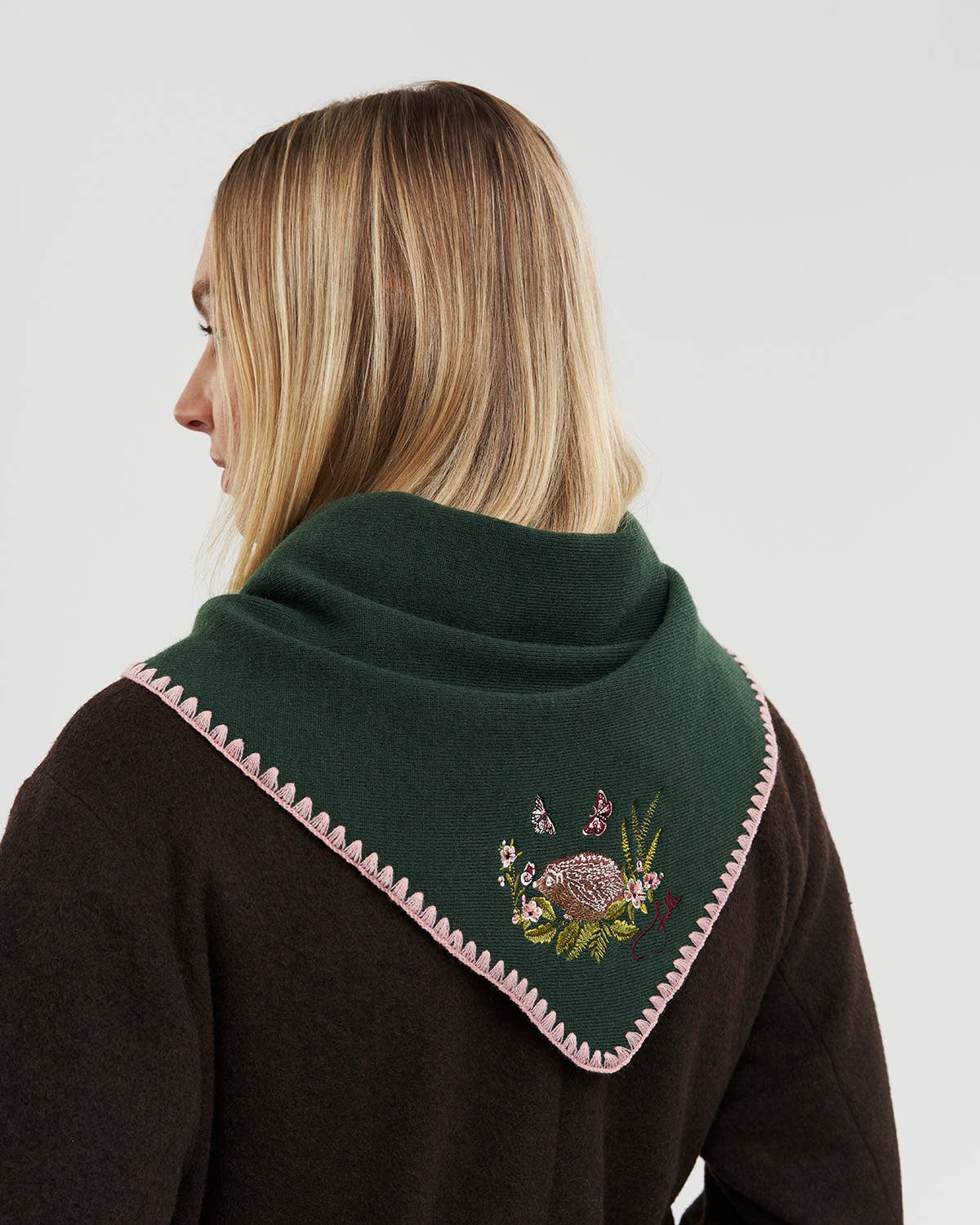 Dark Green Knit Triangle Scarf