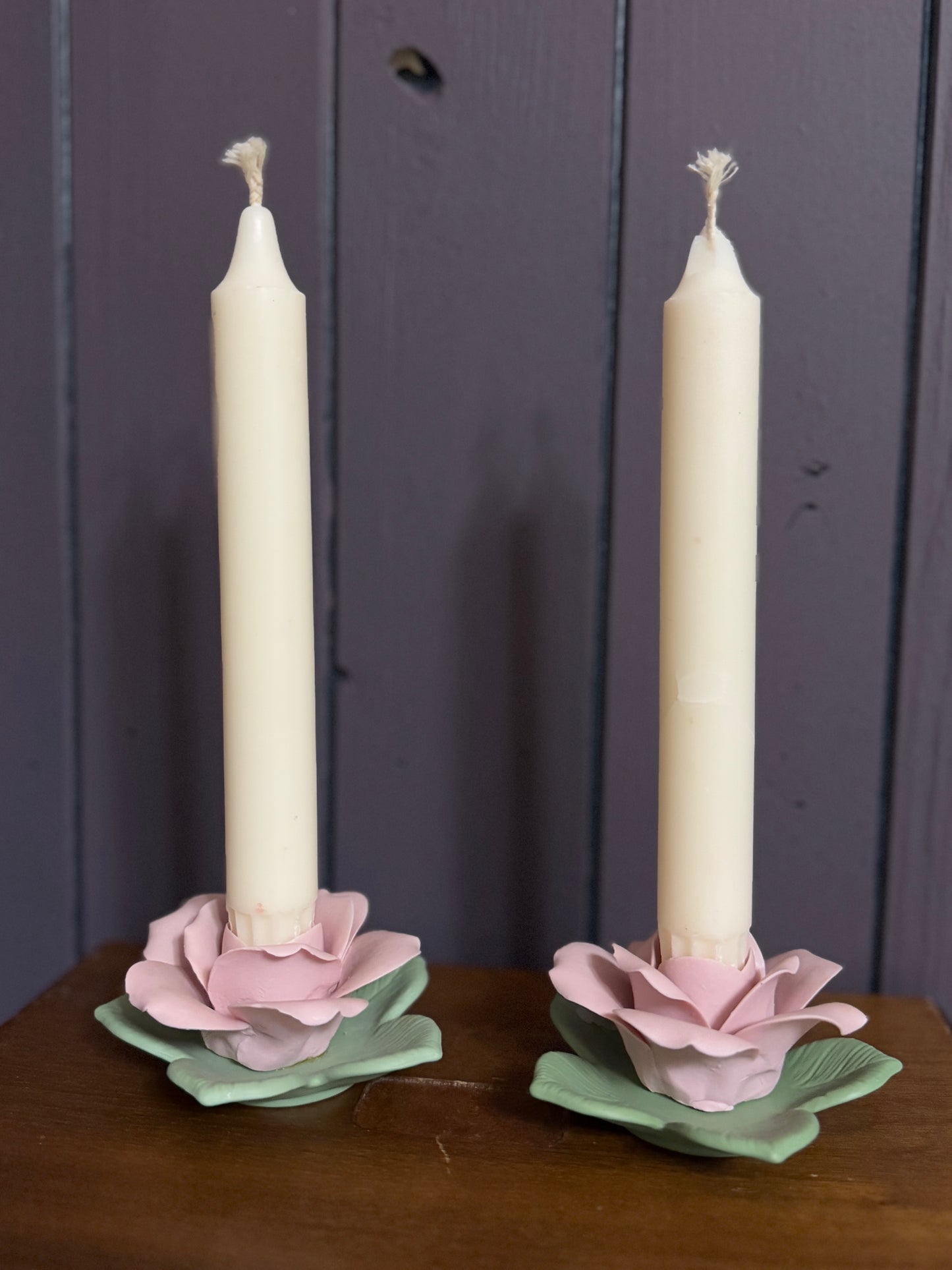 Set of 2 Ceramic Flower Candle Holders