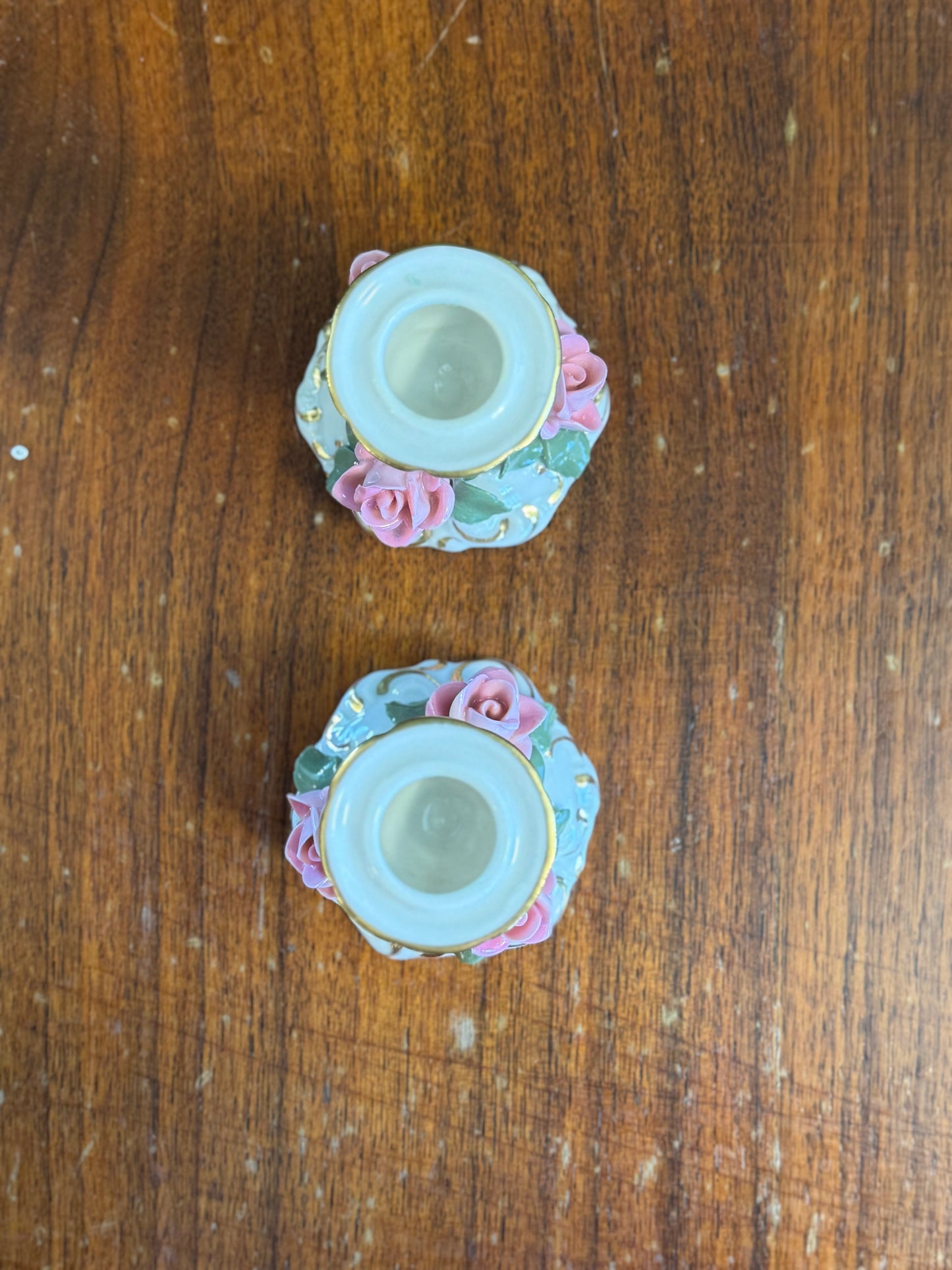 Ceramic Rose Candle Stick Holders