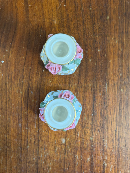 Ceramic Rose Candle Stick Holders