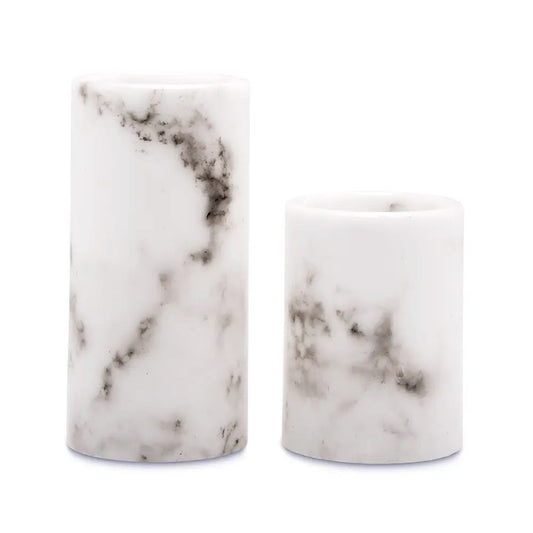 Flameless Led Pillar Candle Set of 2-White Marble