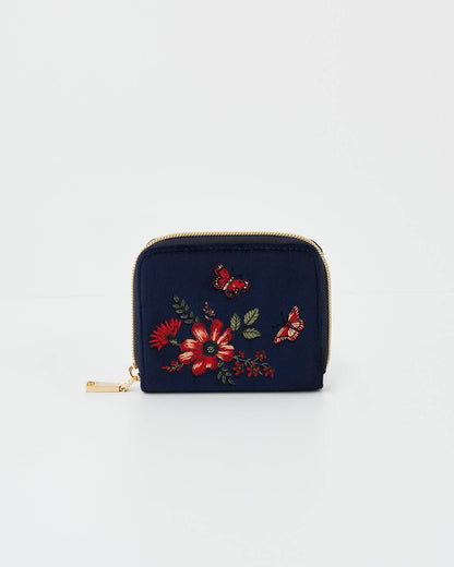 Floral Navy Velvet Purse