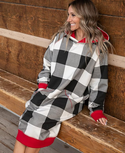 Sleep Hoodie-Black and White Plaid