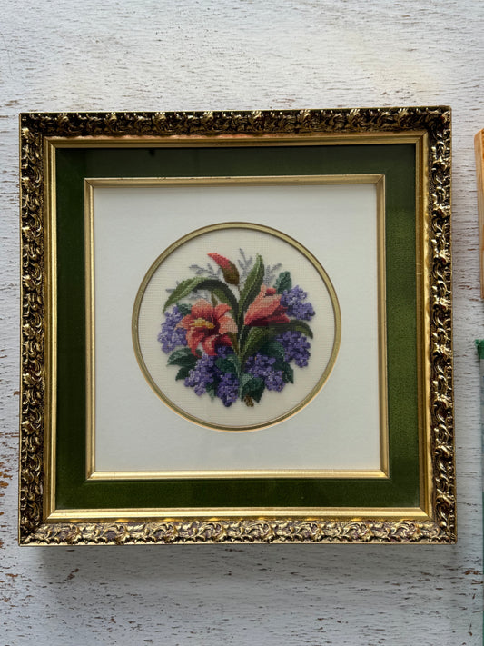 Floral Embroidery in Ornate Gold Frame