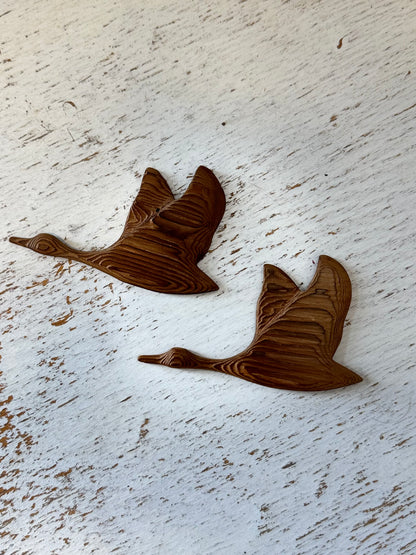 Hand Carved Wooden Flying Geese-Set of 2