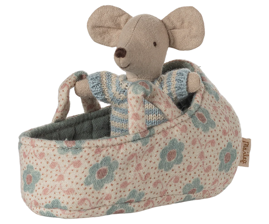 Baby Mouse in Carry Cot-Blue