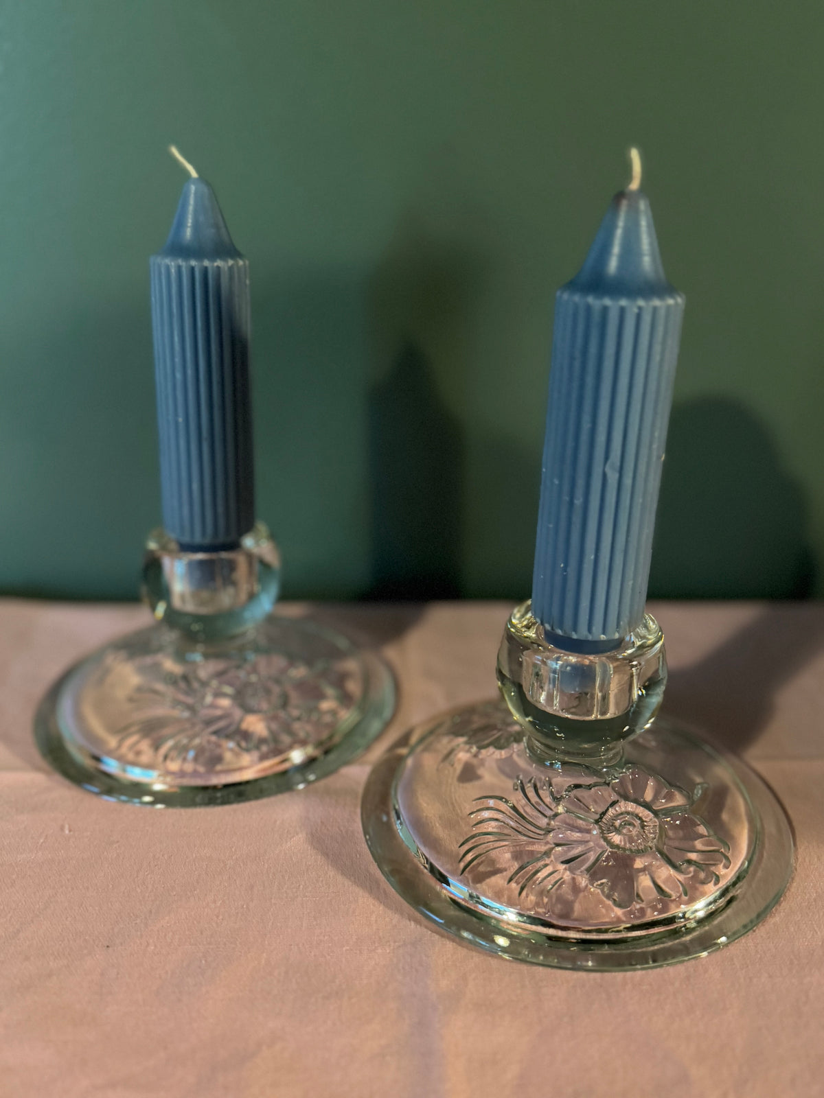Glass Floral Candle Stick Holders