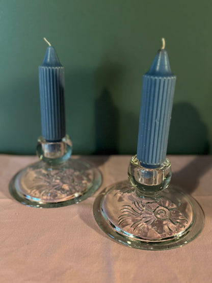 Glass Floral Candle Stick Holders