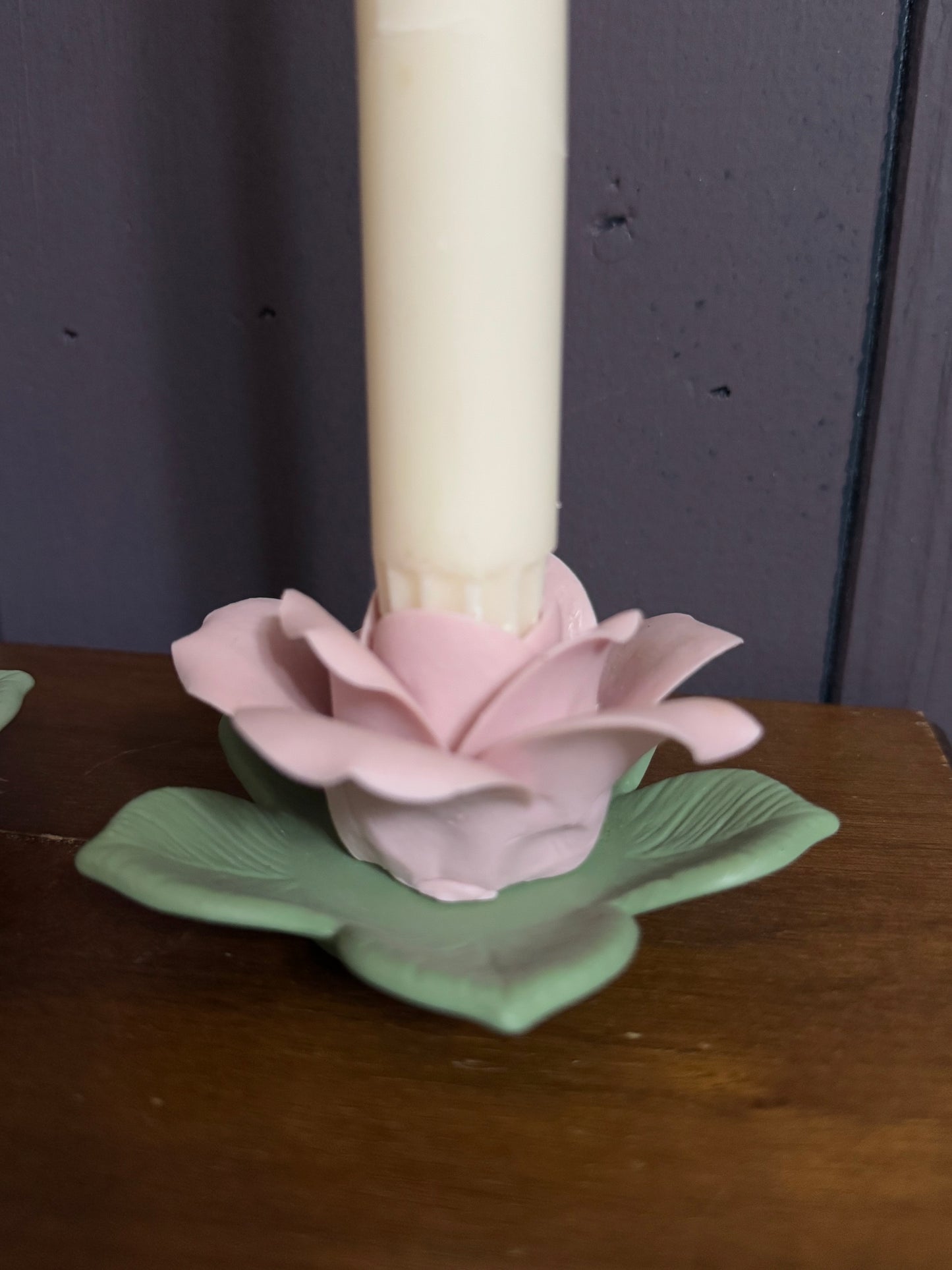 Set of 2 Ceramic Flower Candle Holders