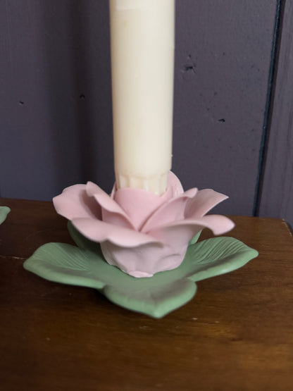 Set of 2 Ceramic Flower Candle Holders