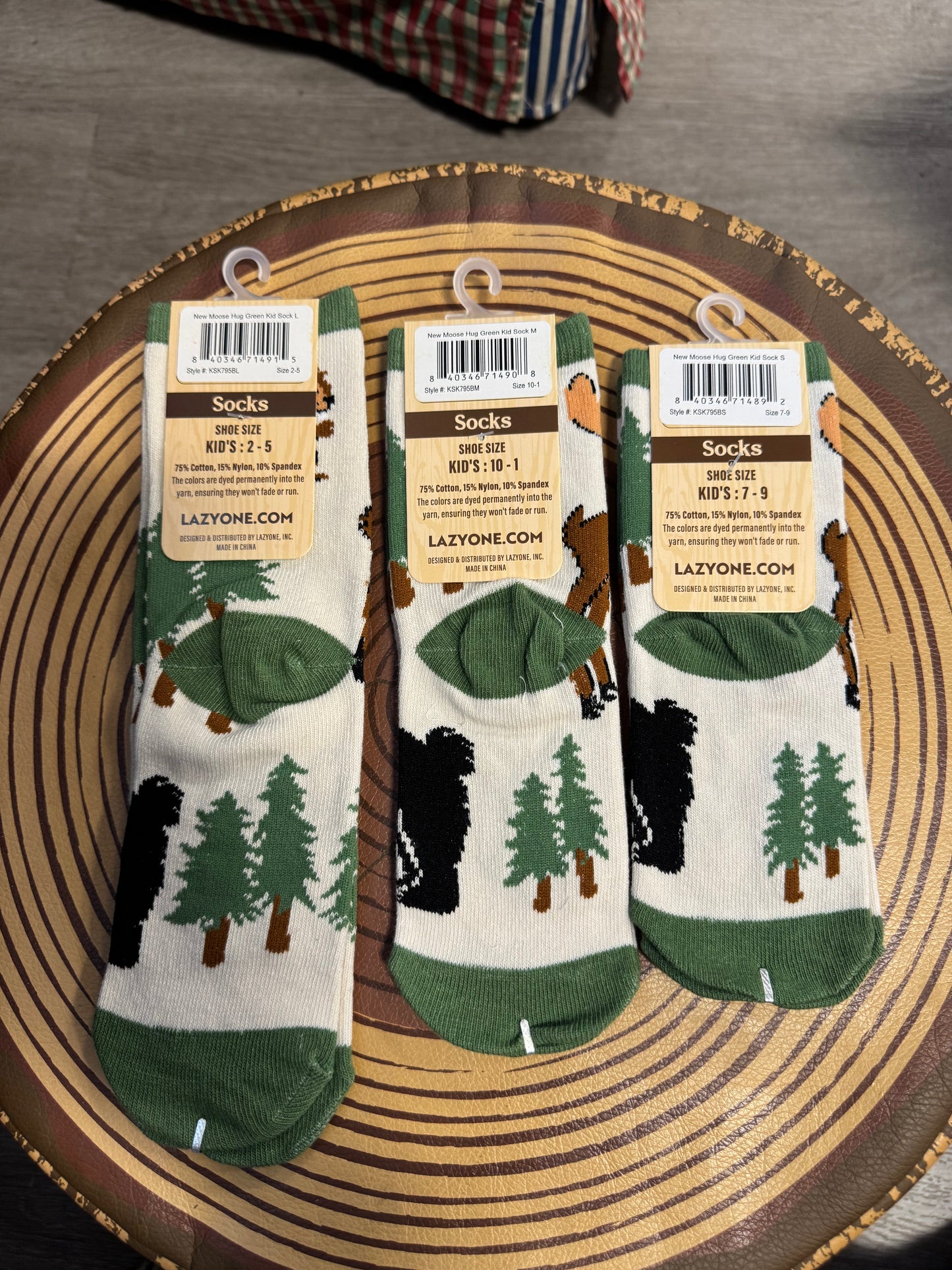 Moose Hug Green Kids Socks