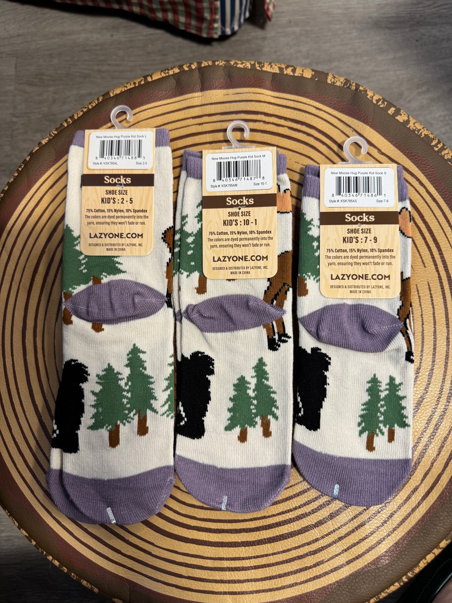 Moose Hug Purple Kids Socks
