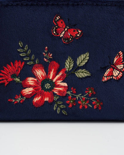 Floral Navy Velvet Purse