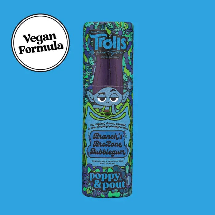 Trolls Poppy & Out Vegan Lip Balm, Branch's BroZone Bubblegum