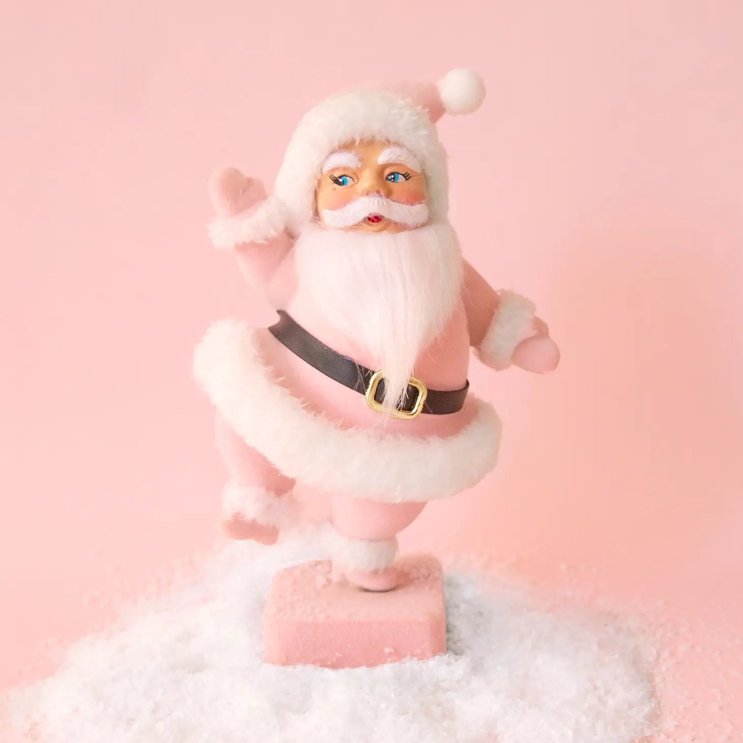 Dancing Flocked Santa - Pink