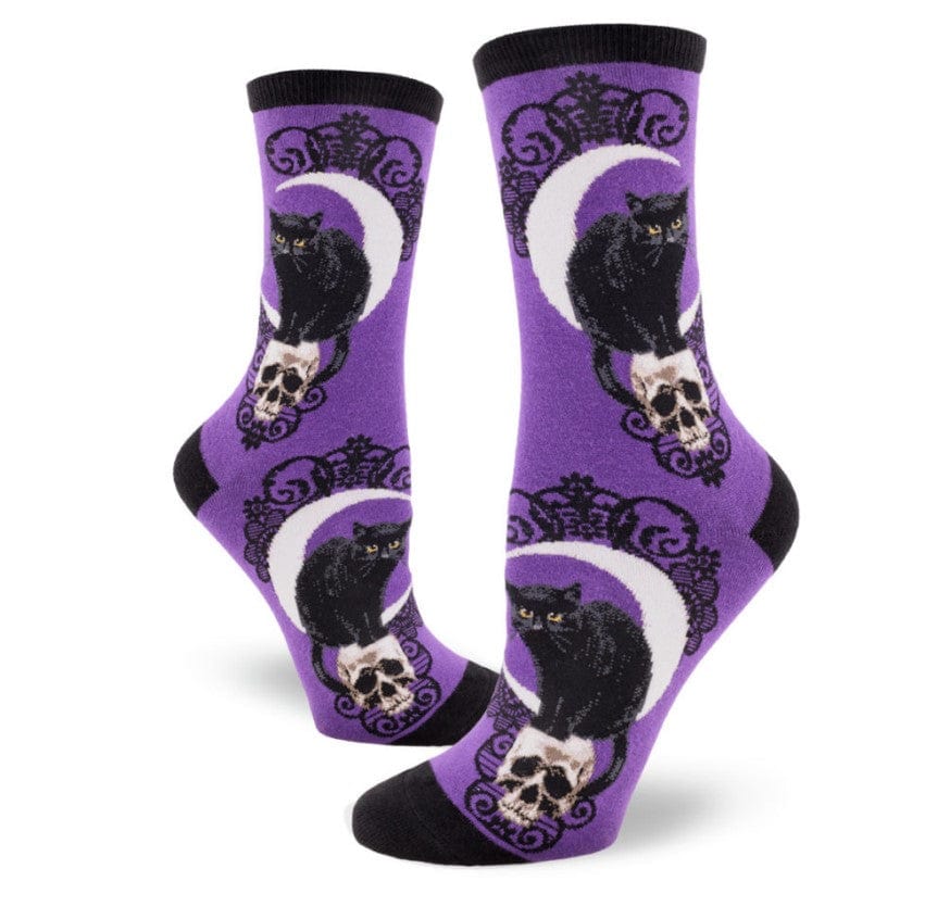 Black Cat Moon Crew Socks-Purple