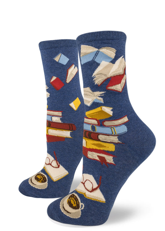 Bibliophile Women's Crew Socks-Heather Blue