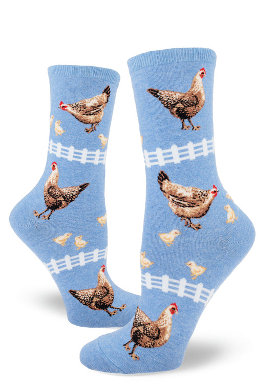 Chicken Women's Crew Socks-Heather Cornflower
