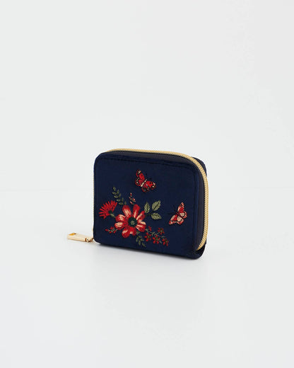 Floral Navy Velvet Purse