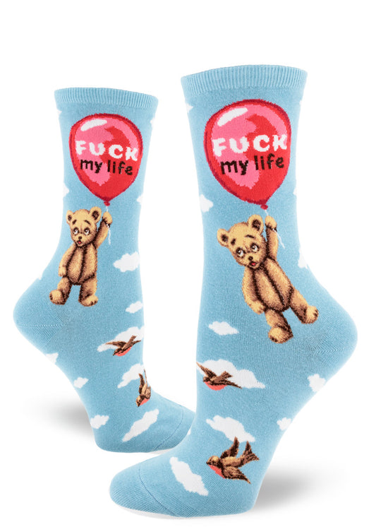 F*ck My Life Women's Crew Socks-Sky Blue