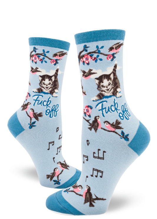 F*ck Off Kitty Cat Women's Crew Socks-Aquamarine