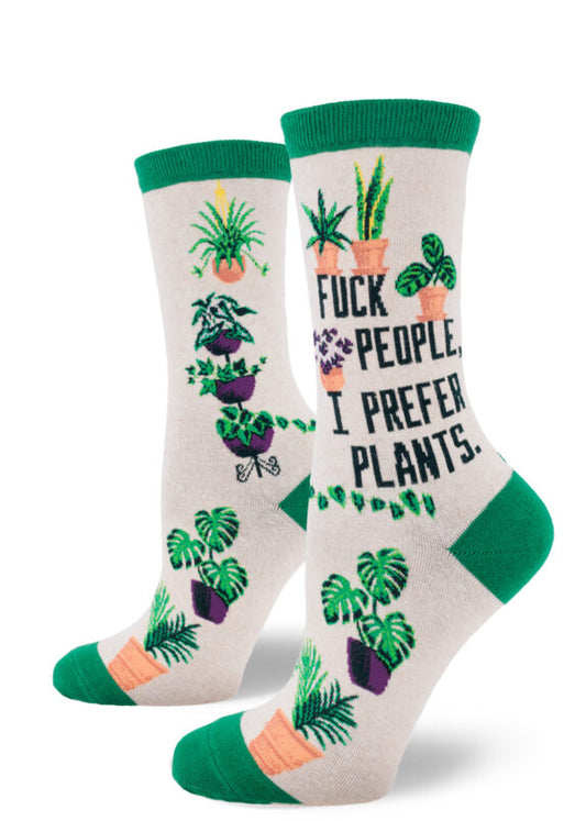 I Prefer Plants Women's Crew Socks-Heather Cream