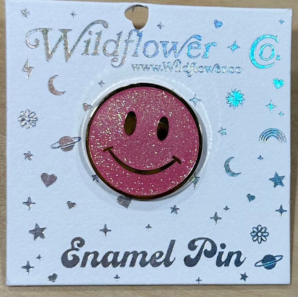 Smiley Face Enamel Pin-Pink