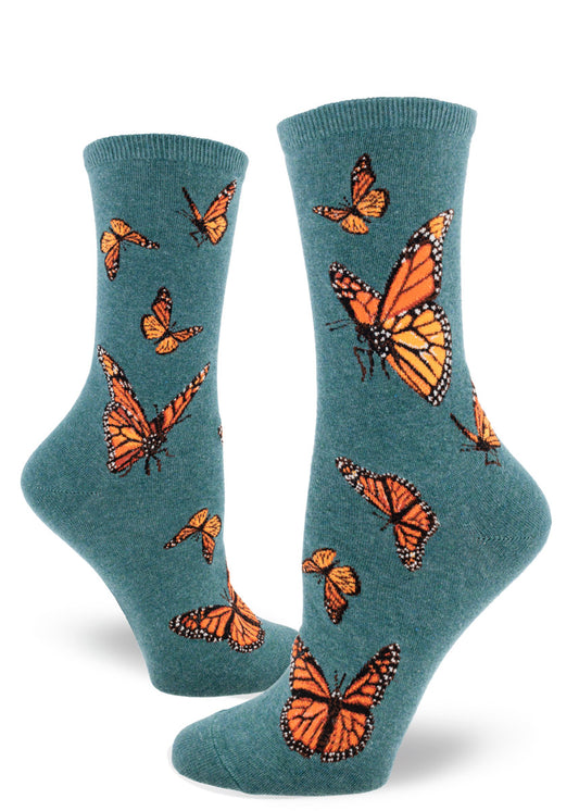 Monarch Butterflies Women's Crew Socks-Heather Sea