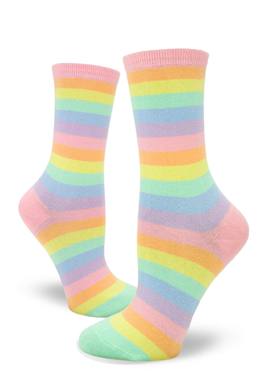 Pastel Rainbow Striped Women's Crew Socks