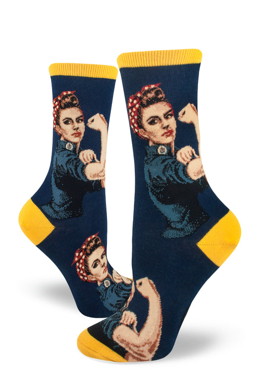 Rosie the Riveter Women's Crew Socks-Navy