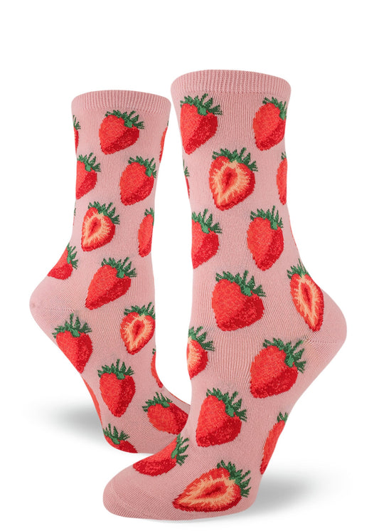 Sweet Strawberries Women's Crew Socks-Petal Pink