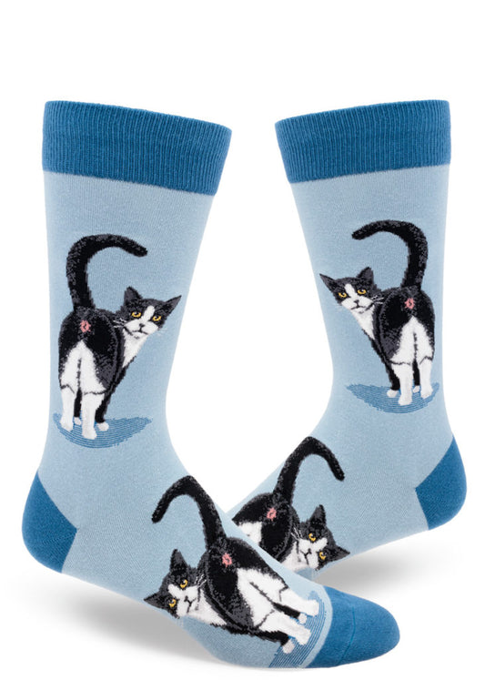 Tuxedo Cat Butt Men's Socks-Slate Blue