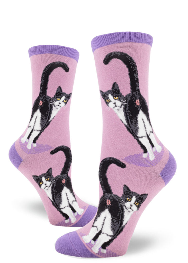 Tuxedo Cat Butt Women's Crew Socks-Mauve